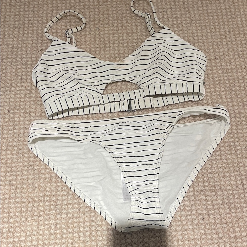 Billabong White and Black Striped Bikini
